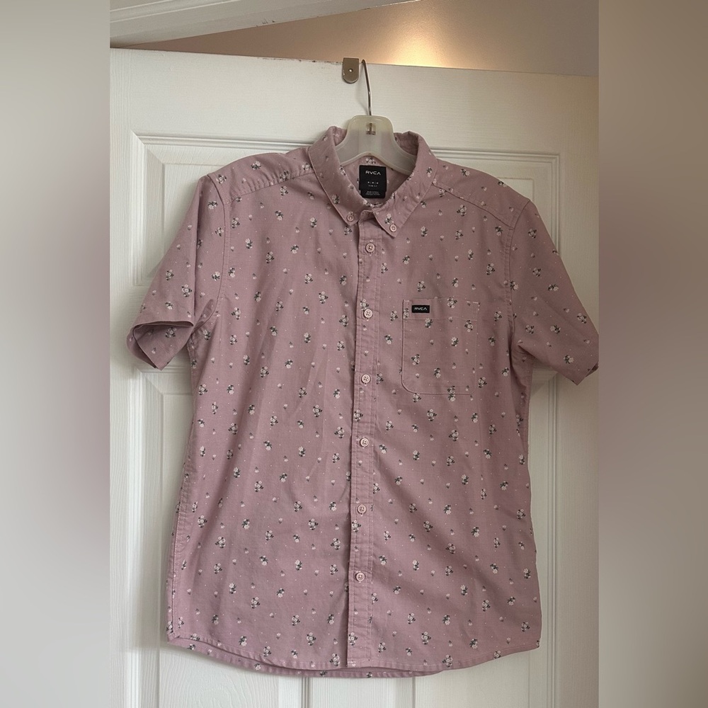 RVCA Pink Casual Button Down Shirt Size M